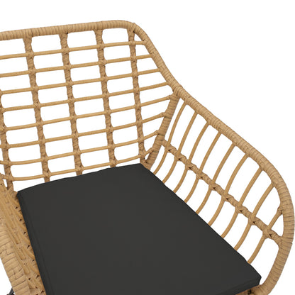 Dining table Naoki pakoworld set of 3 natural rattan-black metal-glass 80x80x78cm