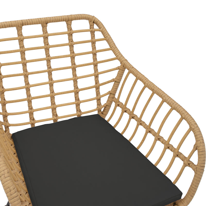 Dining table Naoki I pakoworld set of 5 natural rattan-black metal-glass 80x80x78cm