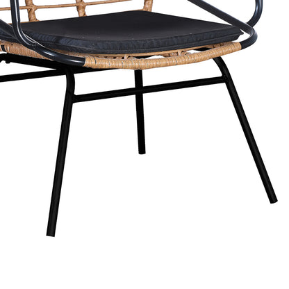 Dining table Naoki A pakoworld set of 5 natural rattan-black metal-glass 160x90x78cm