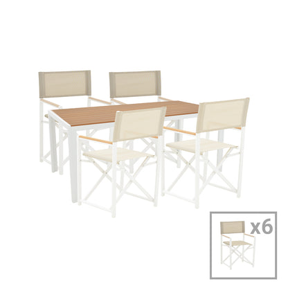 Mabu-Nares dining table set of 7 pakoworld white aluminum and plywood in natural color 180x90x72.5cm