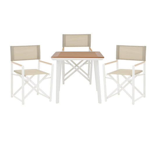 Mabu-Synergy dining table set of 3 pakoworld white aluminum and plywood in natural color 80x80x74cm