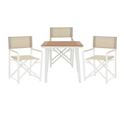 Mabu-Synergy dining table set of 3 pakoworld white aluminum and plywood in natural color 80x80x74cm