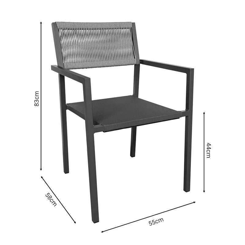 Dining table Savor-Nares set of 5 pakoworld anthracite aluminum and plywood-rattan in natural color 140x80x72.5cm