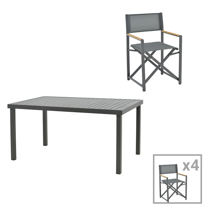 Mabu-Klinton dining table set of 5 pakoworld aluminum and fabric in anthracite shade 150x80x74cm