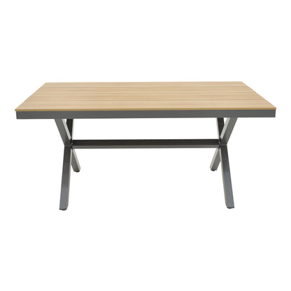 Dining table Vitality-Thorio set of 7 pakoworld anthracite aluminum and plywood in a natural shade 160x90x75cm