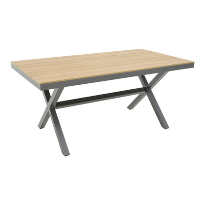 Dining table Vitality-Thorio set of 7 pakoworld anthracite aluminum and plywood in a natural shade 160x90x75cm