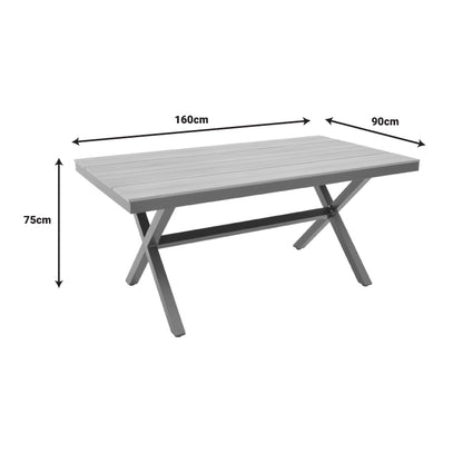 Mabu-Thorio dining table set of 7 pakoworld anthracite aluminum and plywood in a natural shade 160x90x75cm