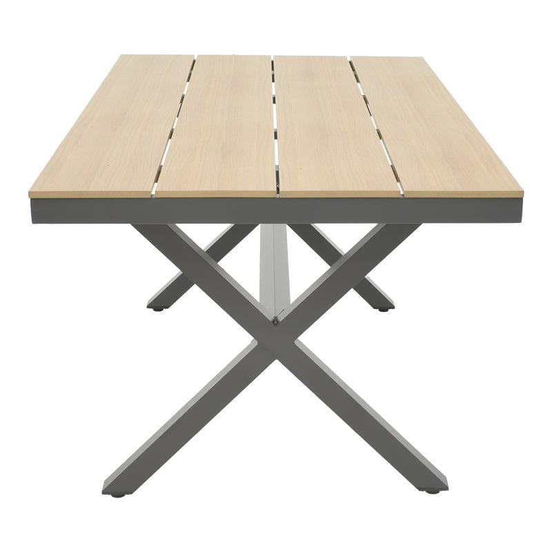 Naoki-Thorio dining table set of 7 pakoworld anthracite aluminum and plywood in a natural shade 160x90x75cm