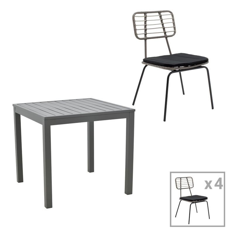 Dining table Naoki - Kliton set of 5 pakoworld anthracite aluminum and metal in black shade 80x80x74cm