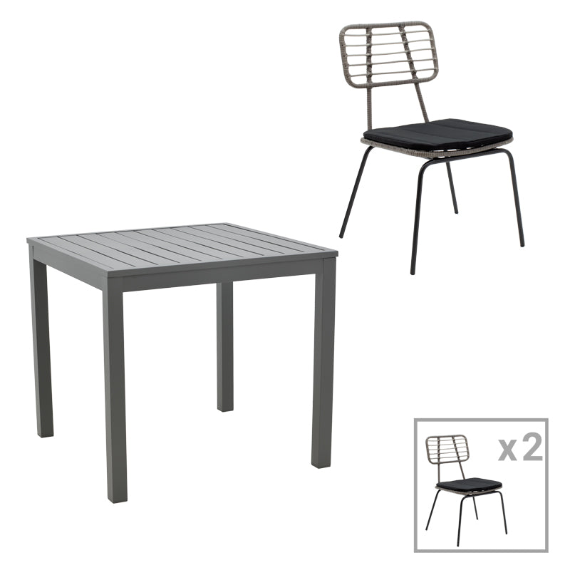 Dining table Naoki - Kliton set of 3 pakoworld anthracite aluminum and metal in black shade 80x80x74cm