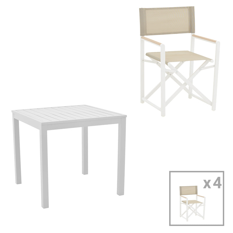 Dining table Kliton - Mabu set of 5 pakoworld aluminum in white shade 80x80x74cm