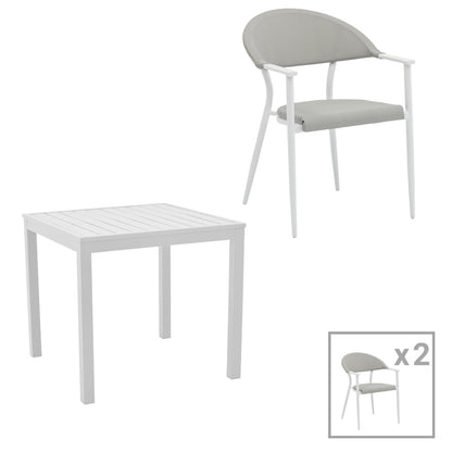 Dining table Kliton - Pino set of 3 pakoworld aluminum in white shade 80x80x74cm