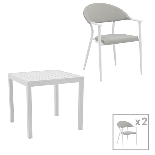 Dining table Kliton - Pino set of 3 pakoworld aluminum in white shade 80x80x74cm