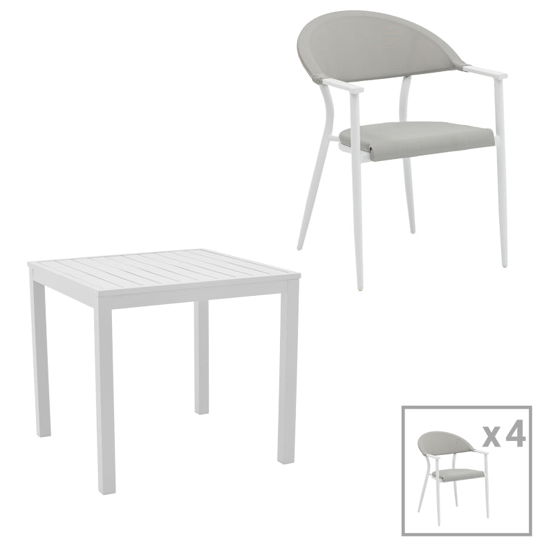 Dining table Kliton - Pino set of 5 pakoworld aluminum in white shade 80x80x74cm