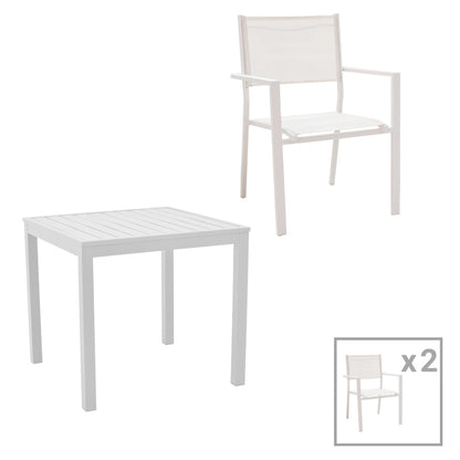 Dining table Kliton - Moly set of 3 pakoworld aluminum in white shade 80x80x74cm