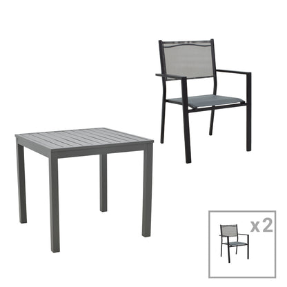 Dining table Moly - Kliton set of 3 pakoworld anthracite and black aluminium-textilene in anthracite shade 80x80x74cm