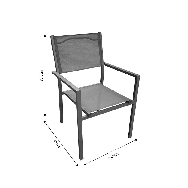 Dining table Moly - Kliton I set of 5 pakoworld anthracite aluminum and textilene in anthracite shade 80x80x74cm