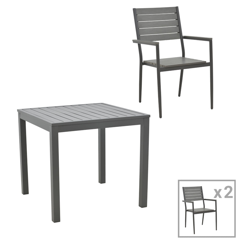 Dining table Uplift-Kliton set of 3 pakoworld anthracite aluminum and gray plywood 80x80x74cm