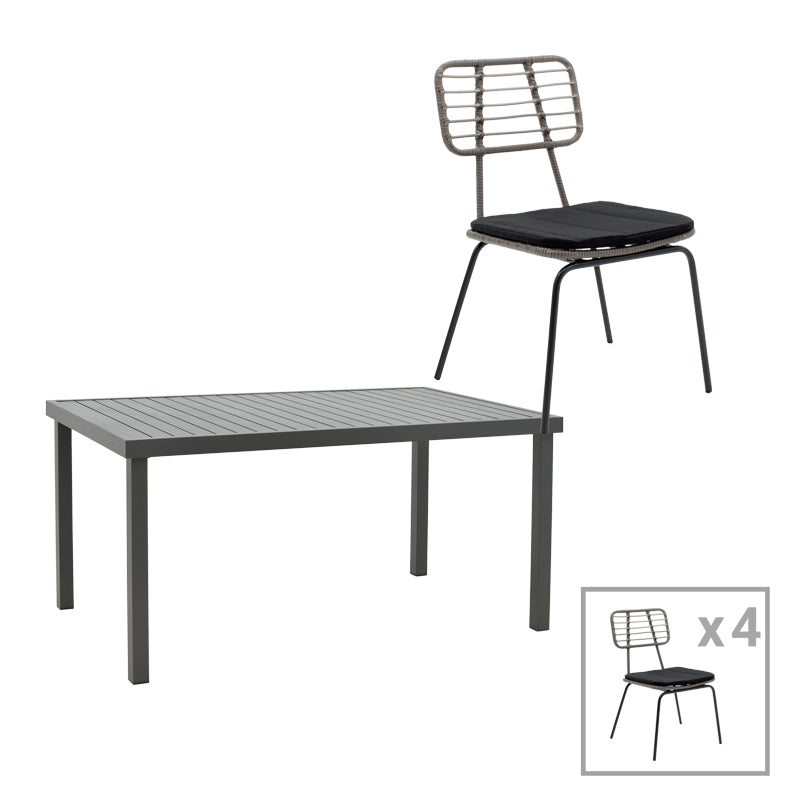 Dining table Naoki-Kliton A set of 5 pakoworld black metal and anthracite aluminum 150x80x74cm