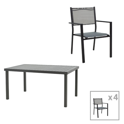 Dining table Moly-Kliton A set of 5 pakoworld aluminum and anthracite textilene 150x80x74cm