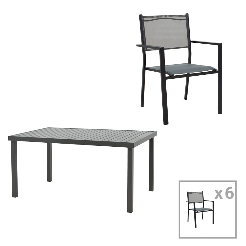 Dining table Moly-Kliton A set of 7 pakoworld aluminum and anthracite textilene 150x80x74cm