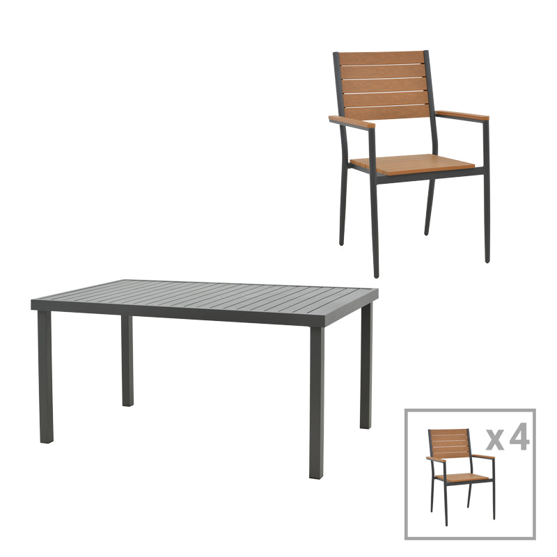 Dining table Vitality-Kliton A set of 5 pakoworld anthracite aluminum and plywood in a natural shade 150x80x74cm