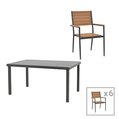 Dining table Vitality-Kliton A set of 7 pakoworld anthracite aluminum and plywood in a natural shade 150x80x74cm