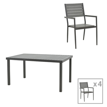 Dining table Vitality-Kliton B set of 5 pakoworld anthracite aluminum and gray plywood 150x80x74cm