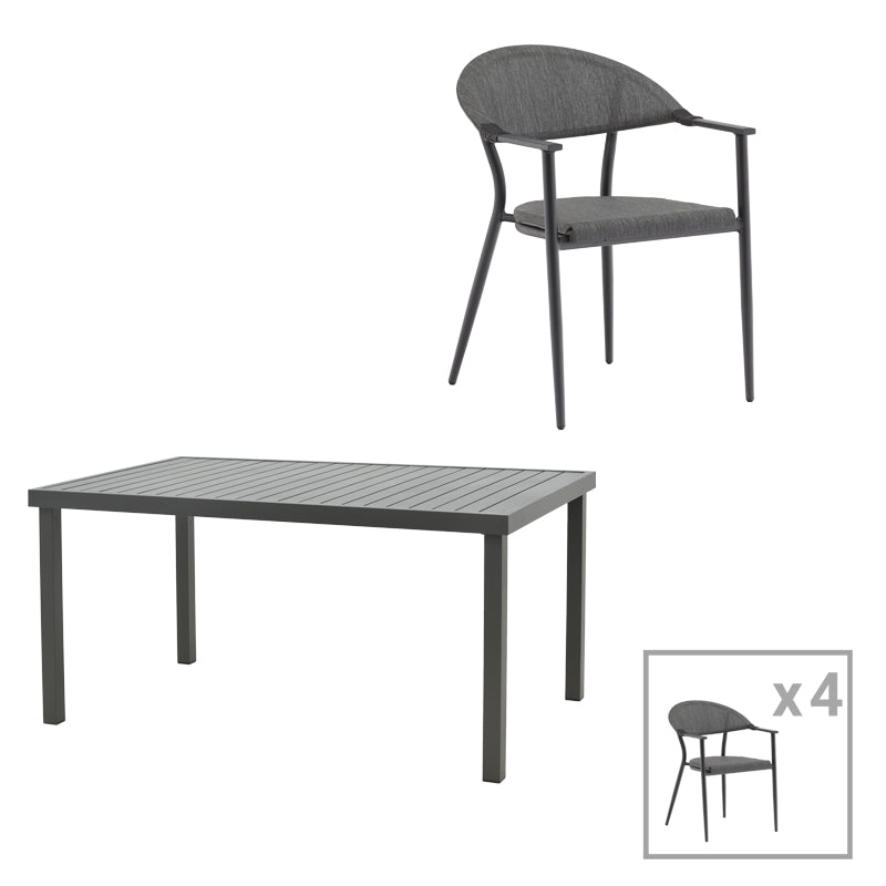 Dining table Pino-Kliton A set of 5 pakoworld aluminum and textilene in black shade 150x80x74cm