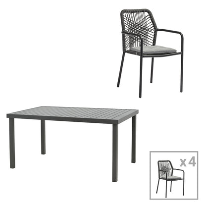 Kherson-Kliton dining table A set of 5 pakoworld aluminum and rope in anthracite shade 150x80x74cm