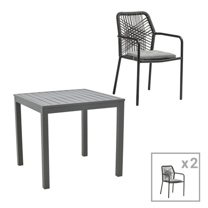 Kliton-Kherson dining table set of 3 pakoworld aluminum in anthracite shade 80x80x74cm