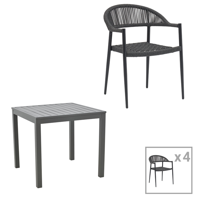 Dining table Kliton-Freiburg set of 5 pakoworld aluminum in anthracite shade 80x80x74cm