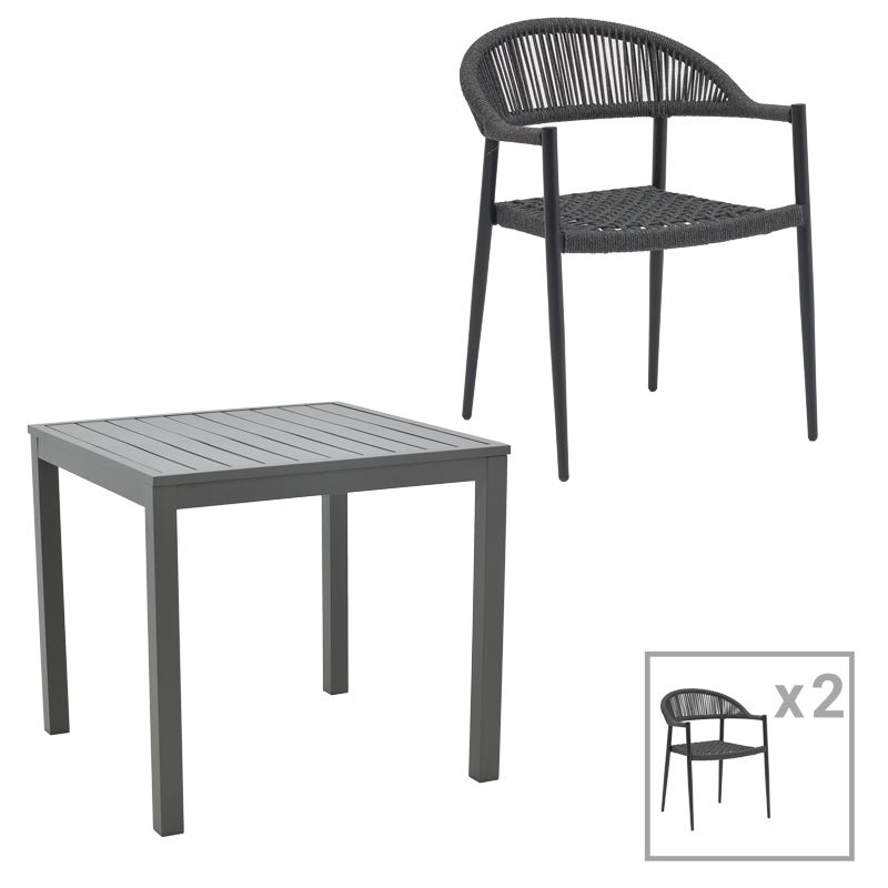 Dining table Kliton-Freiburg set of 3 pakoworld aluminum in anthracite shade 80x80x74cm