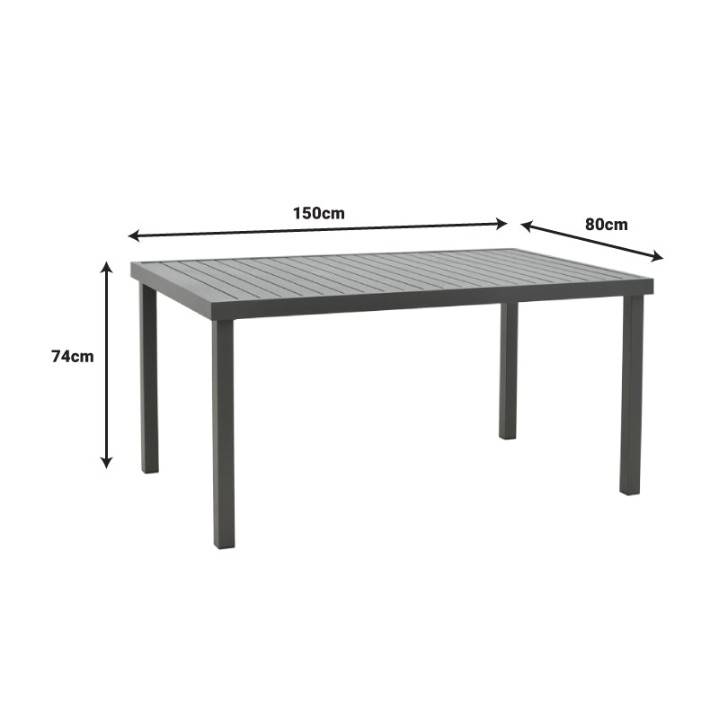 Dining table Freiburg-Kliton A set of 7 pakoworld aluminum and rope in anthracite shade 150x80x74cm