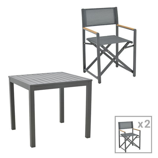 Kliton-Mabu dining table set of 3 pakoworld aluminum in anthracite shade 80x80x74cm