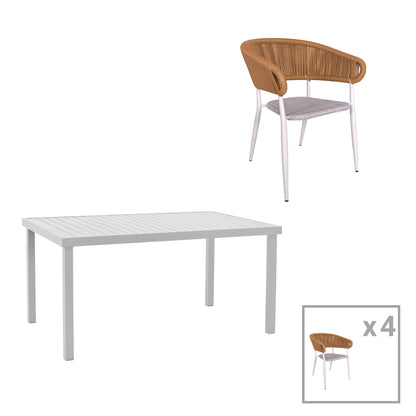 Dining table Kliton-Raven set of 5 pakoworld aluminum in white shade 150x80x74cm