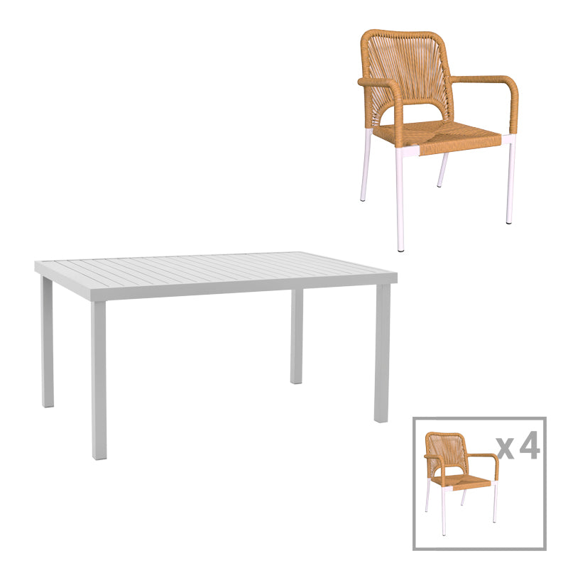 Kliton-Norture dining table set of 5 pakoworld aluminum in white shade 150x80x74cm