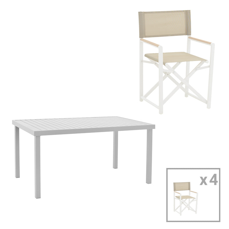 Kliton-Mabu dining table set of 5 pakoworld aluminum in white shade 150x80x74cm