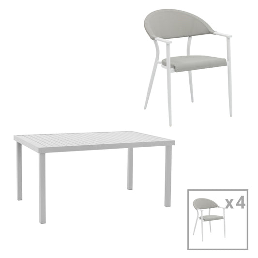 Dining table Kliton-Pino set of 5 pakoworld aluminum in white shade 150x80x74cm