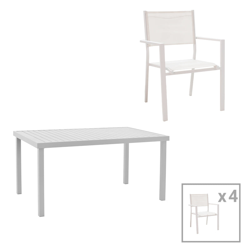 Kliton-Moly dining table set of 5 pakoworld aluminum in white shade 150x80x74cm