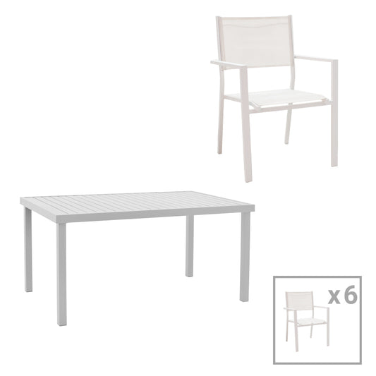 Kliton-Moly dining table set of 7 pakoworld aluminum in white shade 150x80x74cm