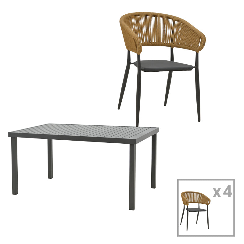 Dining table Raven-Kliton A set of 5 pakoworld aluminum in anthracite shade 150x80x74cm