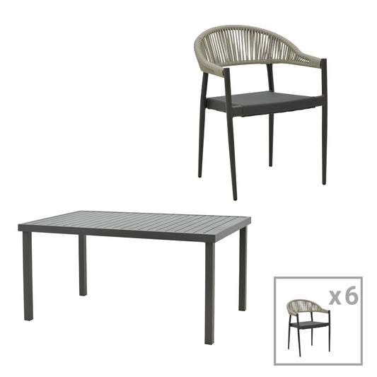 Dining table Elation-Kliton B set of 7 pakoworld aluminum in anthracite shade 150x80x74cm