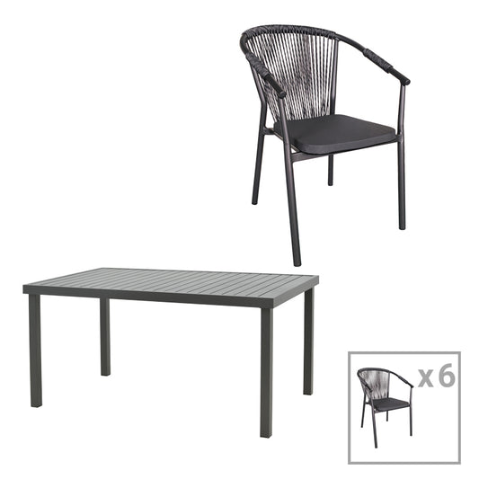 Dining table Convince - Kliton B set of 7 pakoworld aluminum in anthracite shade 150x80x74cm