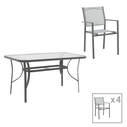 Dining table Ensure-Confidence set of 5 pakoworld metal in anthracite shade120x70x70cm