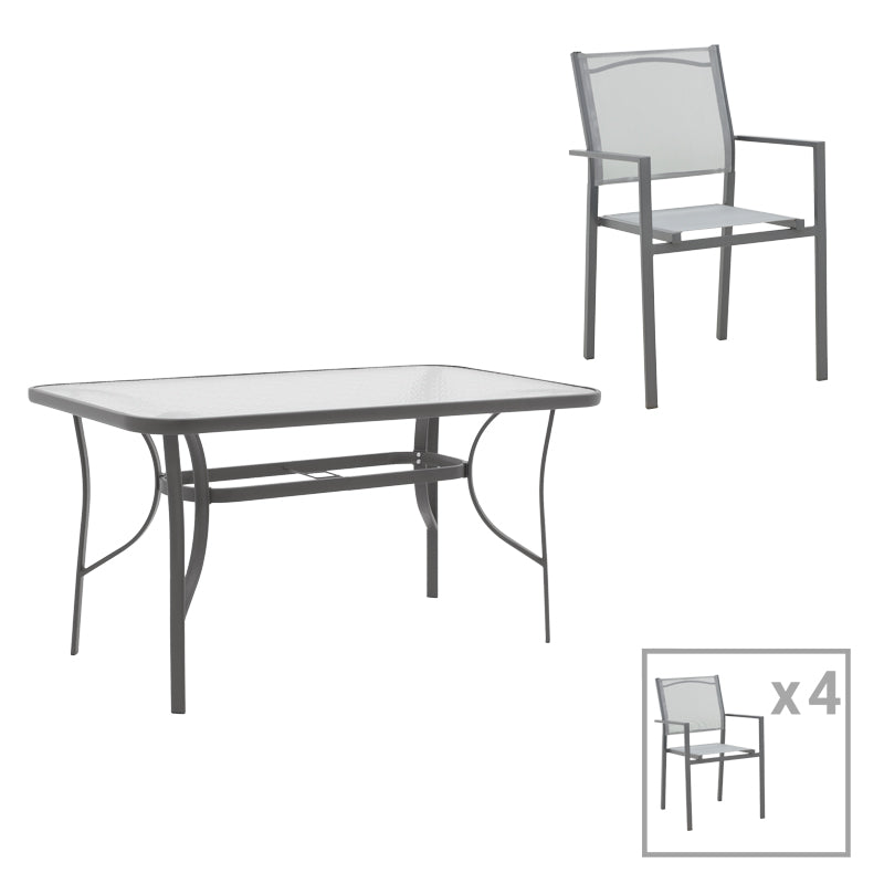 Dining table Ensure-Confidence set of 5 pakoworld metal in anthracite shade120x70x70cm