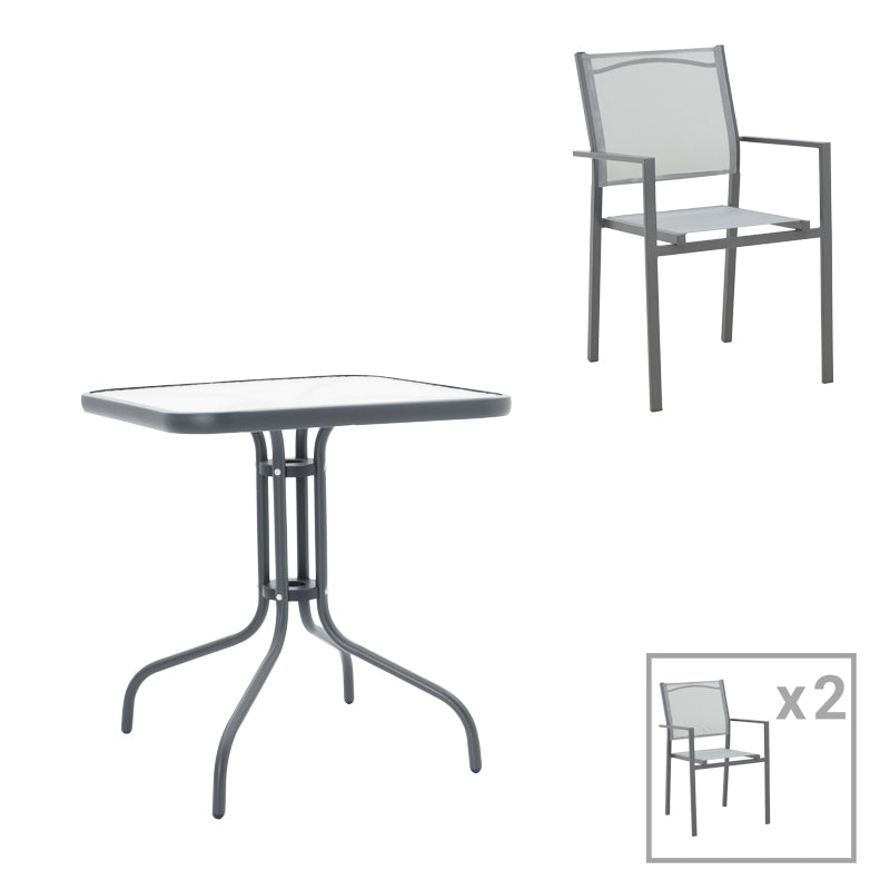 Dining table Watson-Confidence set of 3 pakoworld metal in charcoal shade 70x70x70cm