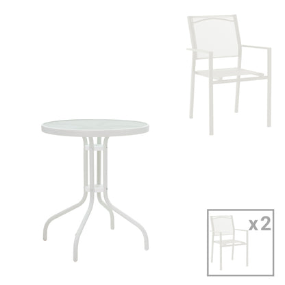 Dining table Valor-Confidence B set of 3 pakoworld metal in white shade D60x70cm