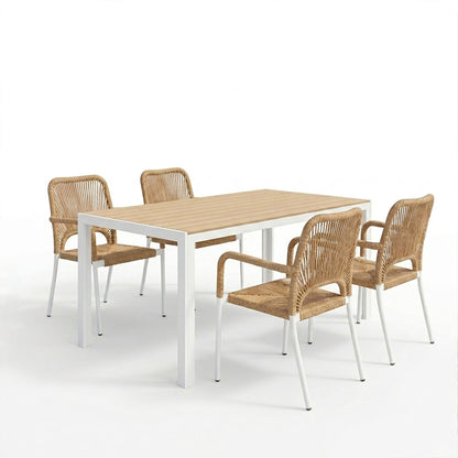 Dining table Nares-Norture A set of 5 white aluminum and plywood in a natural shade 140x80x72.5cm