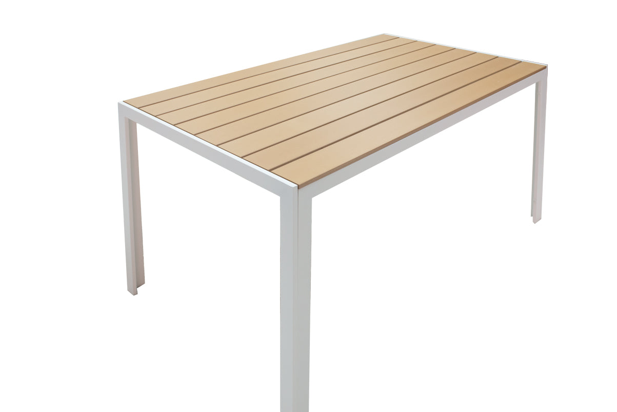 Dining table Nares-Norture A set of 5 pakoworld white aluminum and plywood in a natural shade 140x80x72.5cm